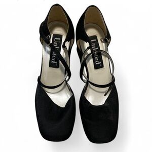 Vintage Unlisted Black Satin Mary Jane Crisscross Strap Heels Size 7